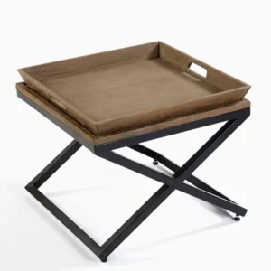 Mesita auxiliar roble y hierro 60x60x50cm