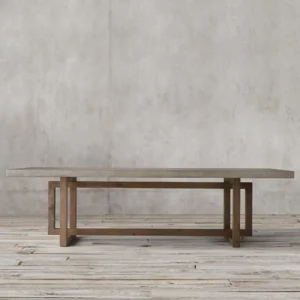 Mesa de comedor de cemento pulido y patas de hierro